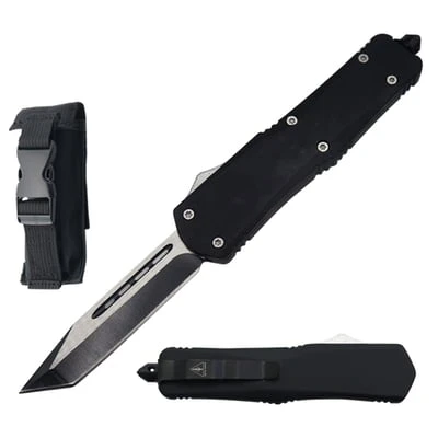 9" Black Tactical Recon OTF Combat Tanto Blade Knife 2 9" Black Tactical Recon OTF Combat Tanto Blade Knife