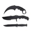 3 Pc Combo CSGO Black Tactical Fixed Blade Knife Set - Karambit, Huntsman, Combat Knife -CUTLERY WHOLESALER Sales 20 099BK3 1