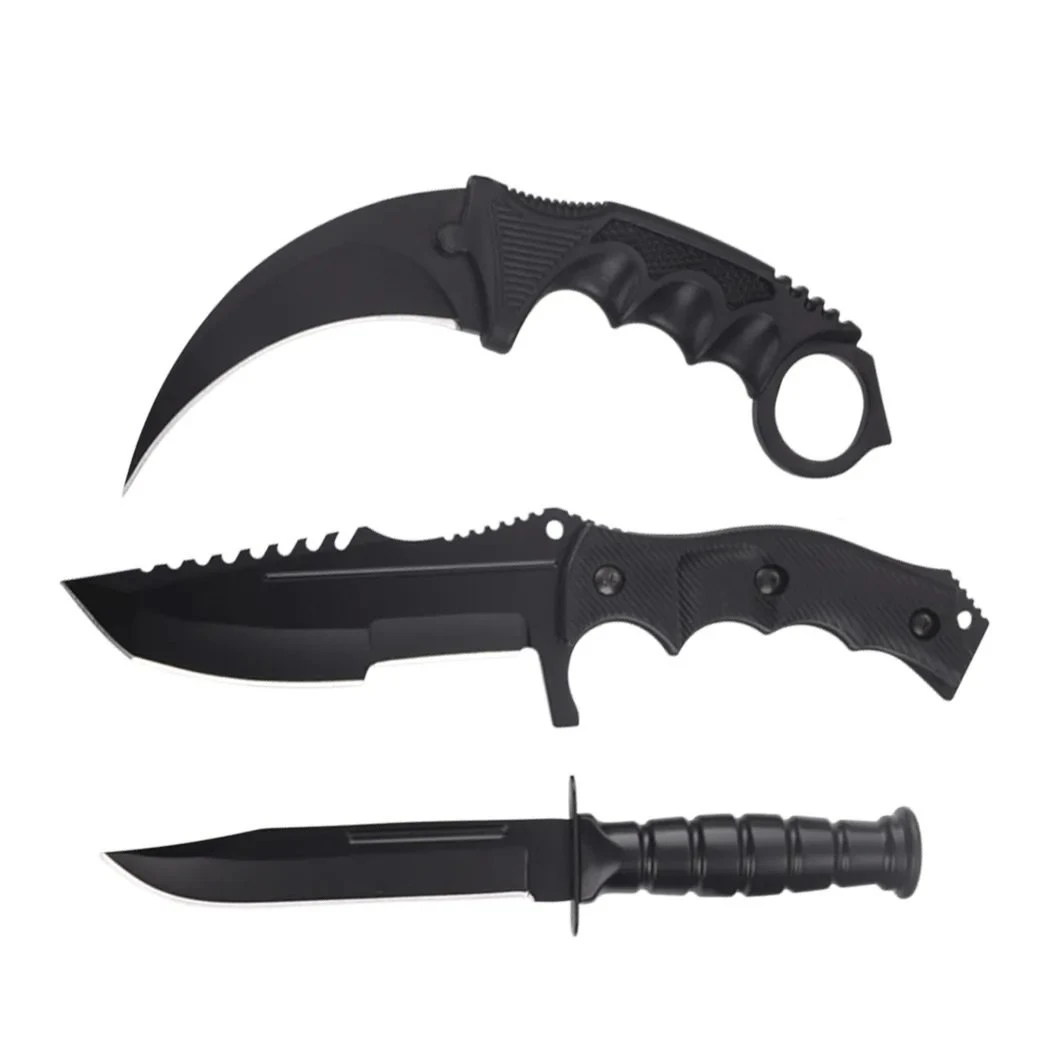 3 Pc Combo CSGO Black Tactical Fixed Blade Knife Set - Karambit, Huntsman, Combat Knife 3 3 Pc Combo CSGO Black Tactical Fixed Blade Knife Set - Karambit, Huntsman, Combat Knife
