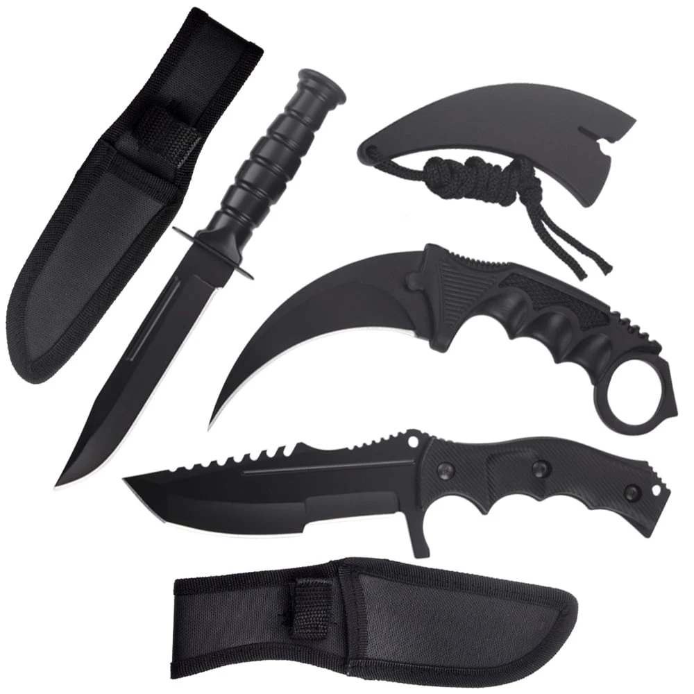 3 Pc Combo CSGO Black Tactical Fixed Blade Knife Set - Karambit, Huntsman, Combat Knife 4 3 Pc Combo CSGO Black Tactical Fixed Blade Knife Set - Karambit, Huntsman, Combat Knife - Image 2