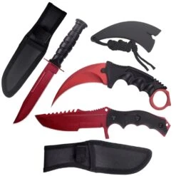 3 Pc Combo CSGO Red Tactical Fixed Blade Knife Set - Karambit, Huntsman, Combat Knife -CUTLERY WHOLESALER Sales 20 099RD3 2