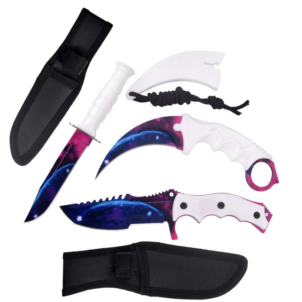 3 Pc Combo CSGO White Galaxy Tactical Fixed Blade Knife Set - Karambit, Huntsman, Combat Knife 4 3 Pc Combo CSGO White Galaxy Tactical Fixed Blade Knife Set - Karambit, Huntsman, Combat Knife - Image 2