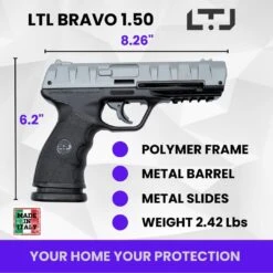 Bravo Grey 1.50 .50 Cal Self Defense Pepper Air Pistol Paintball Gun Marker Weapon -CUTLERY WHOLESALER Sales 440 149 BI 4