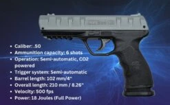 Bravo Grey 1.50 .50 Cal Self Defense Pepper Air Pistol Paintball Gun Marker Weapon -CUTLERY WHOLESALER Sales 440 149 BI 7