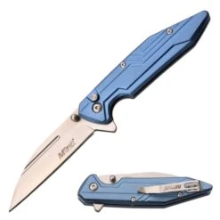 Mtech 7 Inch Manual Folding Pocket Knife Blue Aluminum Handle