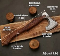 Custom Hand Forged Carbon Steel Axe With Rose Wood Shaft -CUTLERY WHOLESALER Sales AX06 8