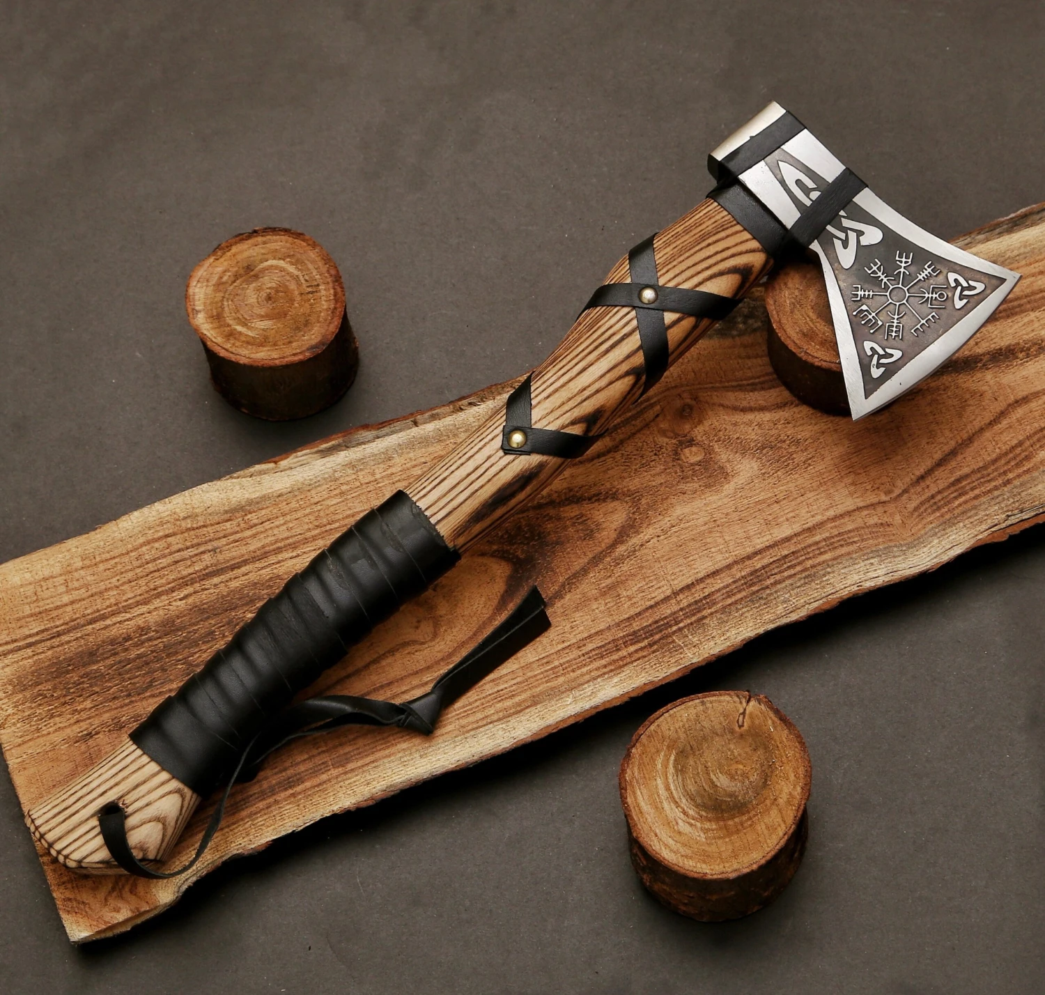 Hand Forged Vegvisir Viking Compass Axe 4 Hand Forged Vegvisir Viking Compass Axe - Image 2