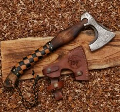 Vine Viking Axe With Leather Wrapped Ash Wood Handle