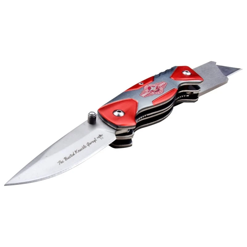 Busted Knuckle Garage Manual Folding Red Knife With Utility Cutter Blade 4 Busted Knuckle Garage Manual Folding Red Knife With Utility Cutter Blade - Image 2