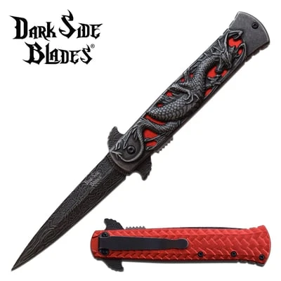 Dragon Pocket Knife Stonewashed Assisted Opening Knife Red Dragon 3 Dragon Pocket Knife Stonewashed Assisted Opening Knife Red Dragon