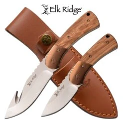 Elk Ridge Fixed Blade Hunting Knife Set Natural Pakkawood Handle