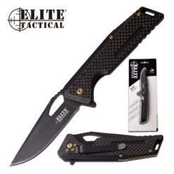 Elite Tactical Manual Folding Pocket Knife Black Carbon Fiber Handle