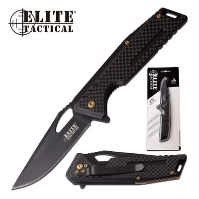 Elite Tactical Manual Folding Pocket Knife Black Carbon Fiber Handle 3 Elite Tactical Manual Folding Pocket Knife Black Carbon Fiber Handle