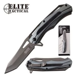 Elite Tactical Manual Folding Pocket Knife Gray Aluminum And G10 Handle
