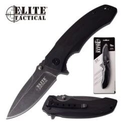 Elite Tactical Spring Assisted Knife 8.25 Inch Black Pocket Knife