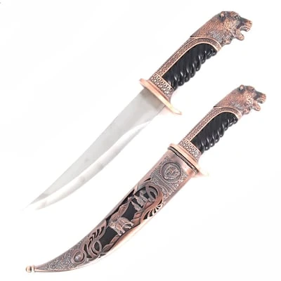 Bronze Bear Collectors Dagger Fixed Blade Hunting Knife With Scabbard 3 Bronze Bear Collectors Dagger Fixed Blade Hunting Knife With Scabbard