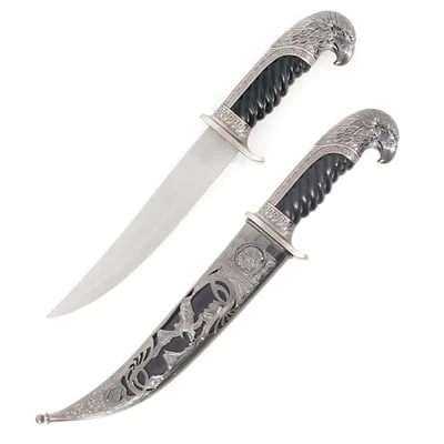 Antique Silver Eagle Dagger Fixed Blade Hunting Knife With Scabbard Collectors 3 Antique Silver Eagle Dagger Fixed Blade Hunting Knife With Scabbard Collectors