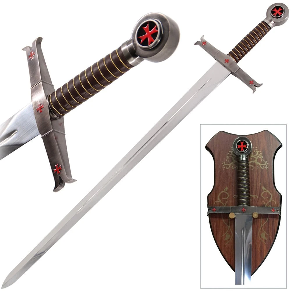Crusader Knight Templar Red Cross Sword With Wall Mount 3 Crusader Knight Templar Red Cross Sword With Wall Mount