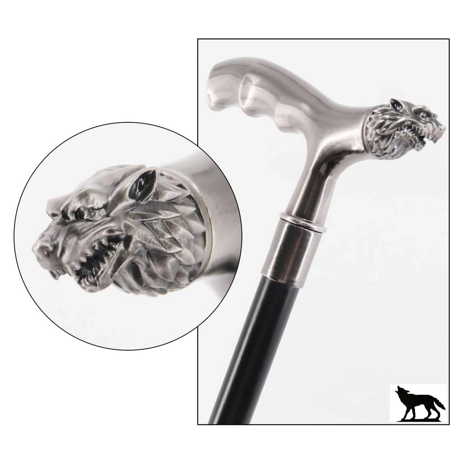 36" John Snow Wolf Gentlemen Walking Cane Stick With Grip 5 36" John Snow Wolf Gentlemen Walking Cane Stick With Grip - Image 3