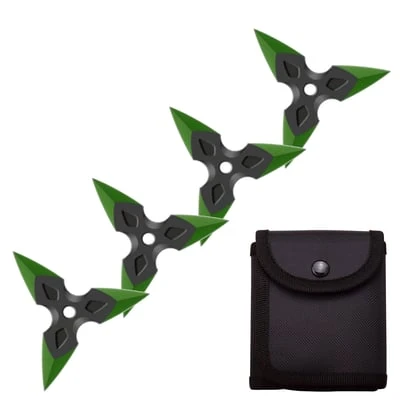 4 Pc Black/Green Finish Three-Pointed Triangle Throwing Ninja Stars Shuriken 3 4 Pc Black/Green Finish Three-Pointed Triangle Throwing Ninja Stars Shuriken