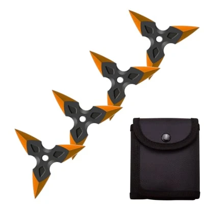 4 Pc Black/Orange Finish Three-Pointed Triangle Throwing Ninja Stars Shuriken 3 4 Pc Black/Orange Finish Three-Pointed Triangle Throwing Ninja Stars Shuriken
