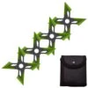 4 Pc Black/Green Finish Four-Pointed X Throwing Ninja Stars Shuriken
