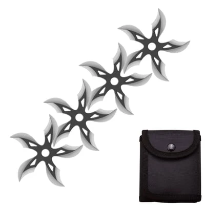 4 PC Set Black/Stain Finish Ninja Throwing Stars Shuriken Knife Curve Blade Five-Sided 3 4 PC Set Black/Stain Finish Ninja Throwing Stars Shuriken Knife Curve Blade Five-Sided