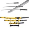 3pc Yellow Dragon Japanese Katana Samurai Sword Set Carbon Steel Blade Bushido Stand -CUTLERY WHOLESALER Sales FL22928 4 1