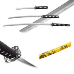 3pc Yellow Dragon Japanese Katana Samurai Sword Set Carbon Steel Blade Bushido Stand -CUTLERY WHOLESALER Sales FL22928 4 2