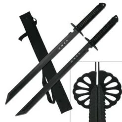 28" Twin Black Blades Full Tang Ninja Sword Set