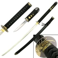 Black And Gold Samurai Katana Sword W/ Tanto