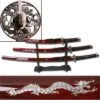 3-PC Samurai Sword Set Burgundy Color - Dragon Design 2 3-PC Samurai Sword Set Burgundy Color - Dragon Design -CUTLERY WHOLESALER Sales JS697R