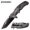 USMC Spring Assisted Pocket Knife Grey Handle