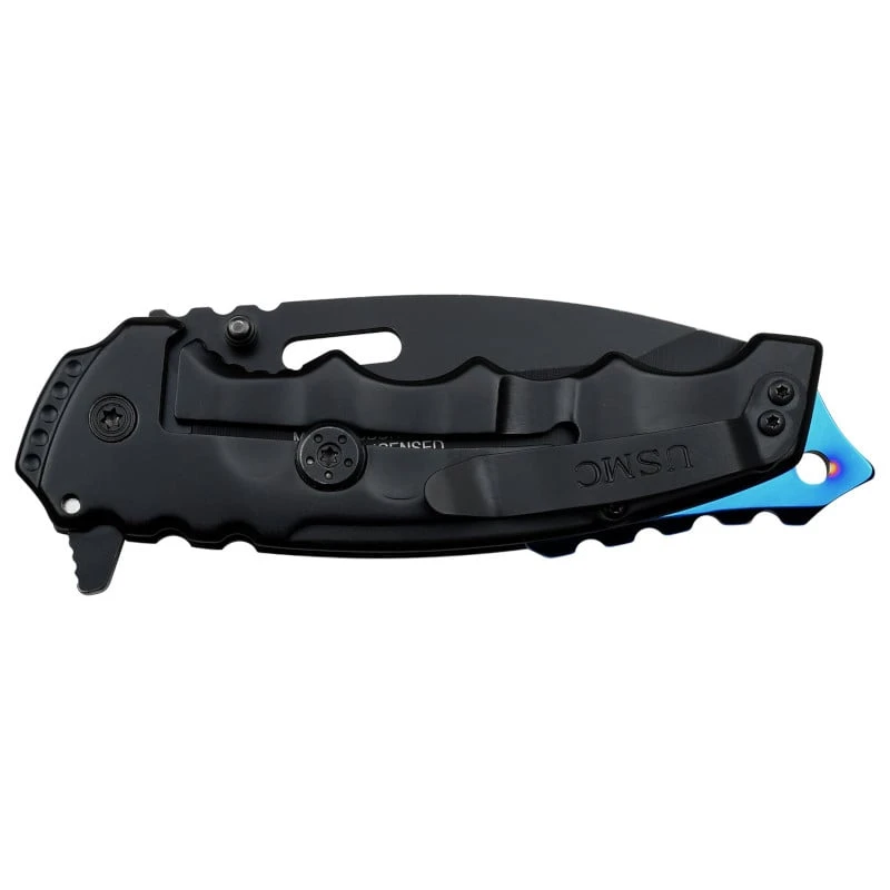 USMC Tactical Spring Assist Knife Black Blue Marines Pocket Knife 6 USMC Tactical Spring Assist Knife Black Blue Marines Pocket Knife - Image 4