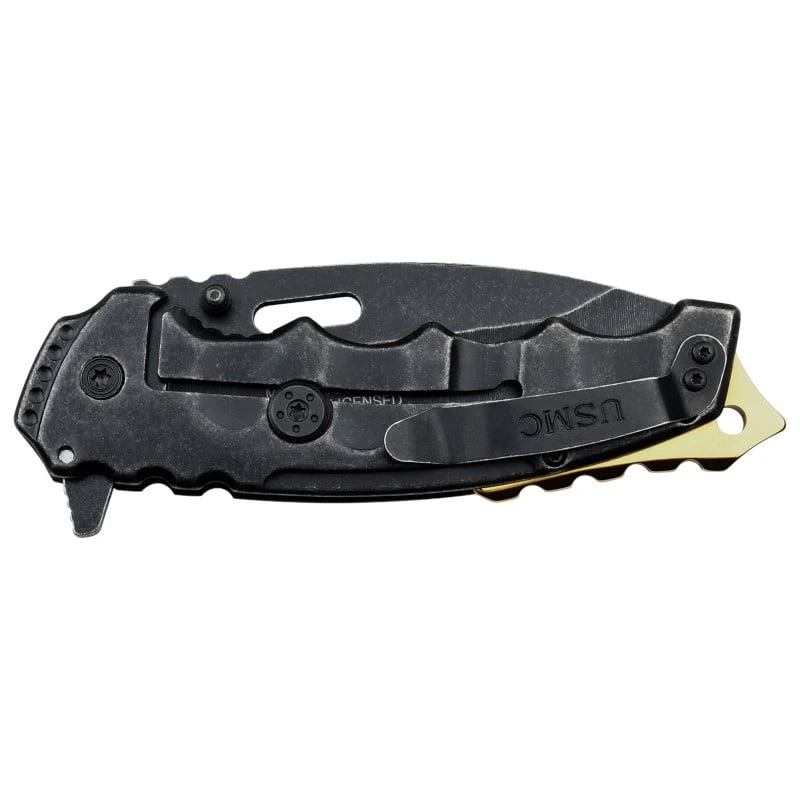 USMC Tactical Spring Assist Knife Stonewash Gold Marines Pocket Knife 6 USMC Tactical Spring Assist Knife Stonewash Gold Marines Pocket Knife - Image 4
