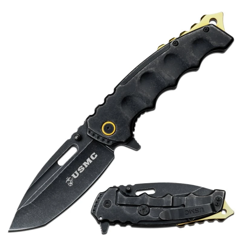 USMC Tactical Spring Assist Knife Stonewash Gold Marines Pocket Knife 3 USMC Tactical Spring Assist Knife Stonewash Gold Marines Pocket Knife