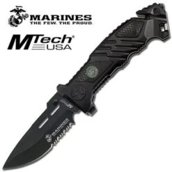 US Marines Tactical Rescue Assisted Opening Knife - Black Blade