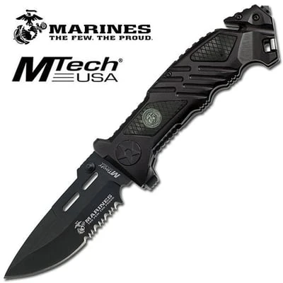 US Marines Tactical Rescue Assisted Opening Knife - Black Blade 3 US Marines Tactical Rescue Assisted Opening Knife - Black Blade