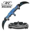 Spring Assist - 'Legal Automatic' Knife - Double Blade Blue Flaming Dragon -CUTLERY WHOLESALER Sales MCA004BL