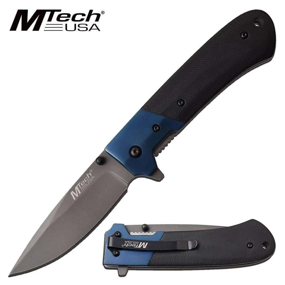 MTech USA Manual Folding Pocket Knife Black Blue G10 Handle 3 MTech USA Manual Folding Pocket Knife Black Blue G10 Handle