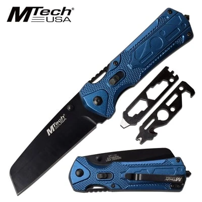 Mtech Manual Folding Pocket Knife Hidden Multi Tools In Blue Handle 3 Mtech Manual Folding Pocket Knife Hidden Multi Tools In Blue Handle
