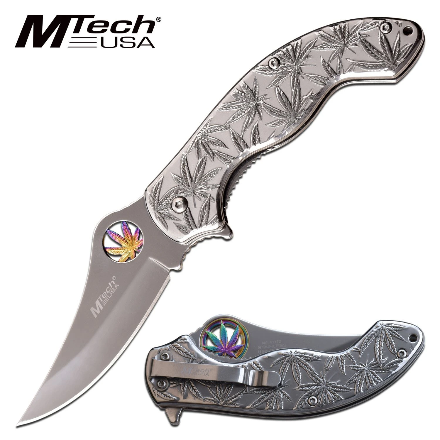 Marijuana Leaf Pocket Knife Silver Assisted Opening Knife 3 Marijuana Leaf Pocket Knife Silver Assisted Opening Knife