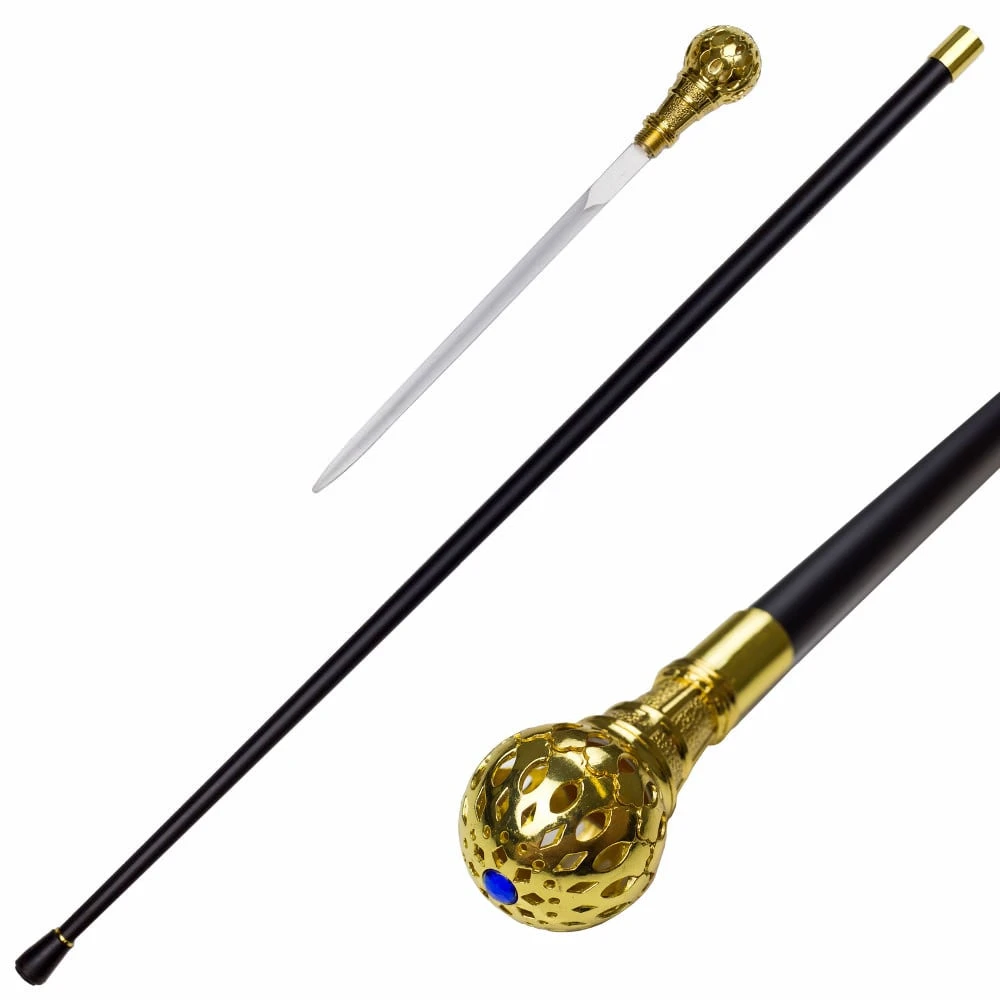 Golden Crown Jewel Knob Handle Walking Cane Sword 3 Golden Crown Jewel Knob Handle Walking Cane Sword