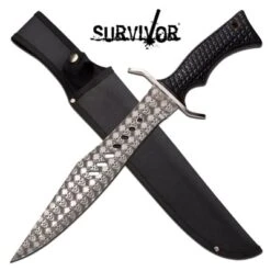 Survivor Fixed Blade Knife 17.25 Inch Bowie Survival Knife Black Handle