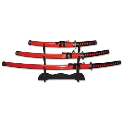 Samurai Sword Set With Spoke Tsuba - Red 3 Samurai Sword Set With Spoke Tsuba - Red