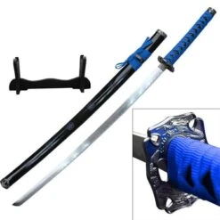 Dragon Sakura Samurai Sword With Stand Carbon Steel Blade Blue