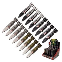WW2 Bomber Design Spring Assisted Knife | 16 Pocket Knives In POP Box