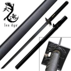 Ten Ryu Knight Black Cord Damascus Ninja Katana Sword