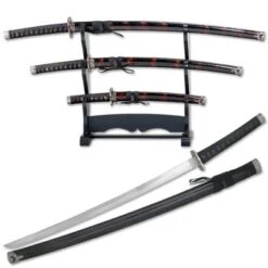 Black & Burgundy Japanese Katana Sword Set