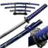 3 Pcs Samurai Sword Set - Blue Carved Dragon On Scabbard